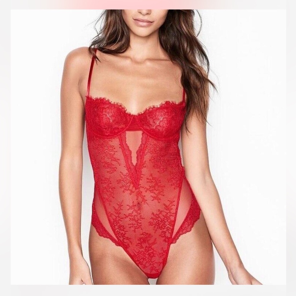 Victorias Secret Red Lace Bodysuit 32C